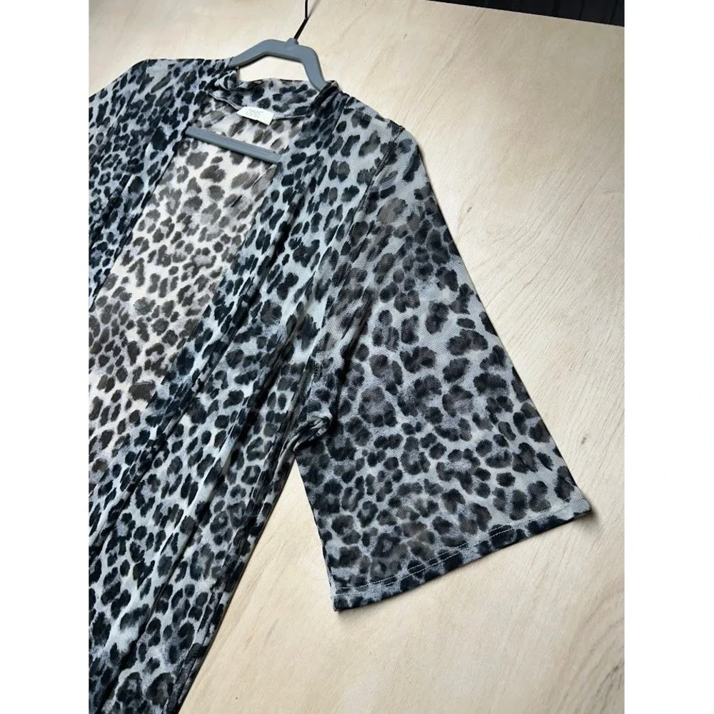 ODDI Womens Grey Leopard Print Mesh Duster Cardigan One Size T62997P Made in USA